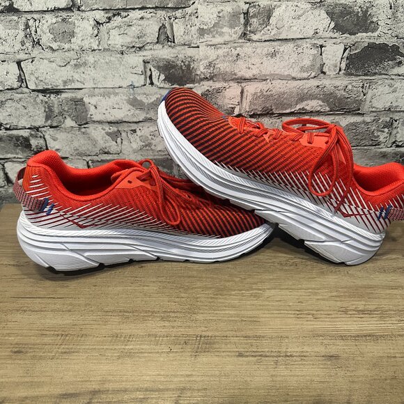 EUC HOKA Men's Rincon 2 Running Shoes Red & White w/ Blue Accents Size 10.5 - Picture 2 of 15